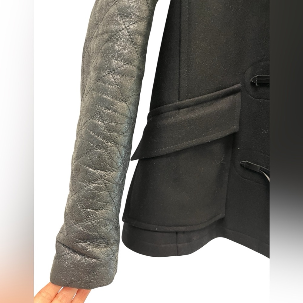 Theory NWT Hooded Marimba Wool Coat with Leather Sleeves Size Small - Picture 11 of 16